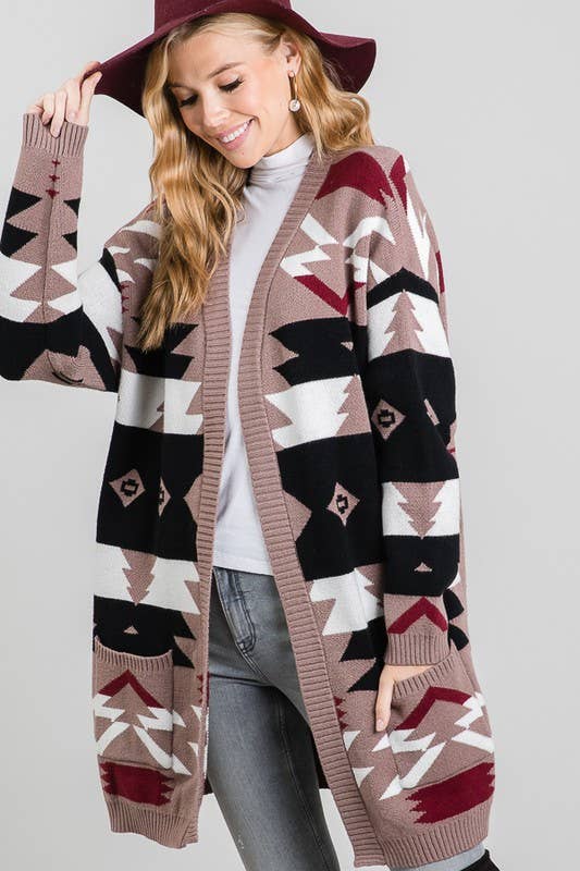 Aztec Tribal Print Cardigan - 5091ICD