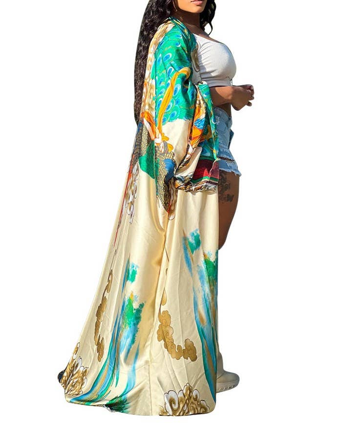 Satin Boho Floral Printed Kimono Cardigan 14 Colors