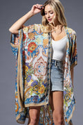 Gold Blue Mandala Viscose Kimono