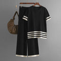 Knitted Color Block Striped Split Hem Two Piece Set