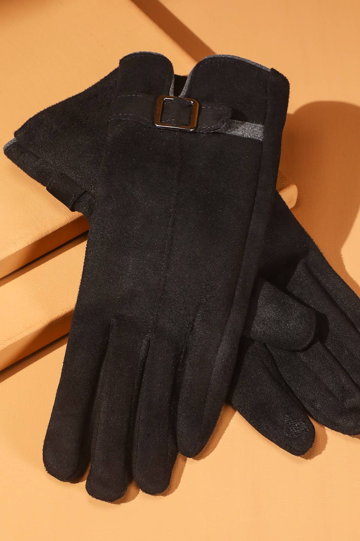 Faux Suede Band Smart Touch Gloves