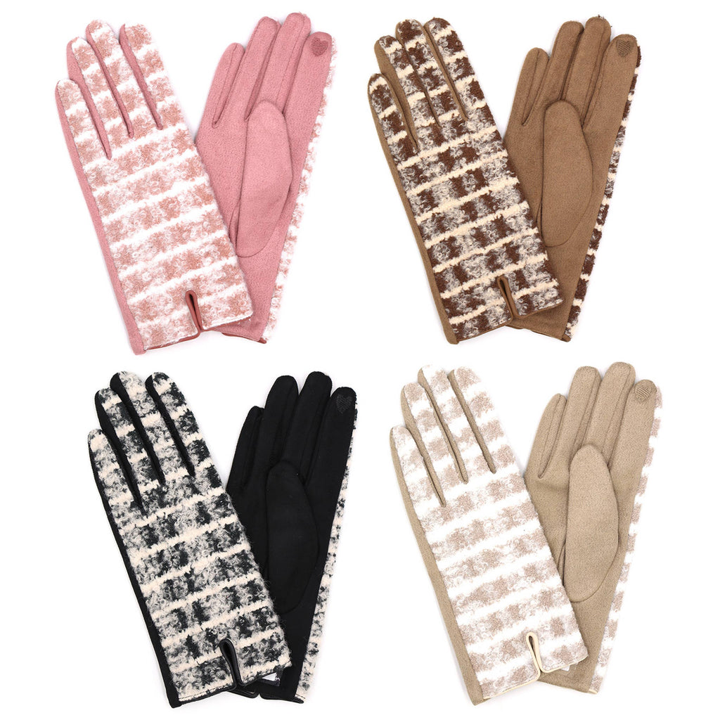 Fuzzy Check Plaid Pattern Smart Touch Gloves