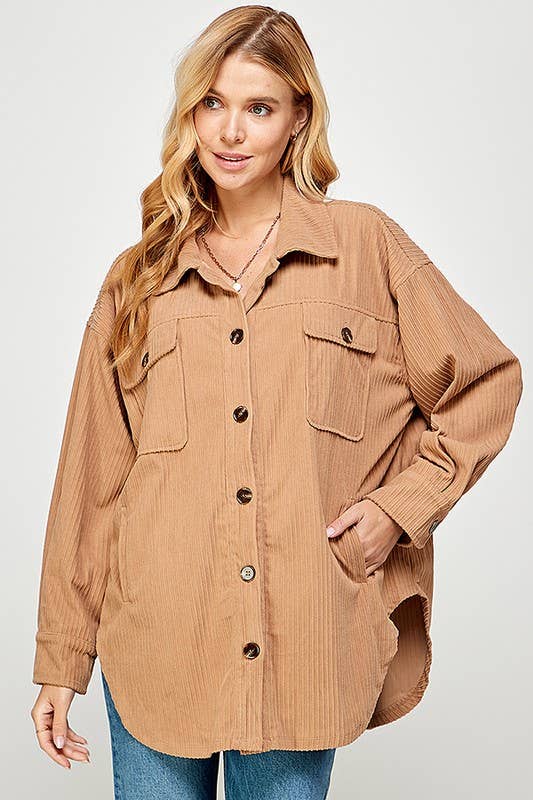 Corduroy Oversized Jacket with Pockets