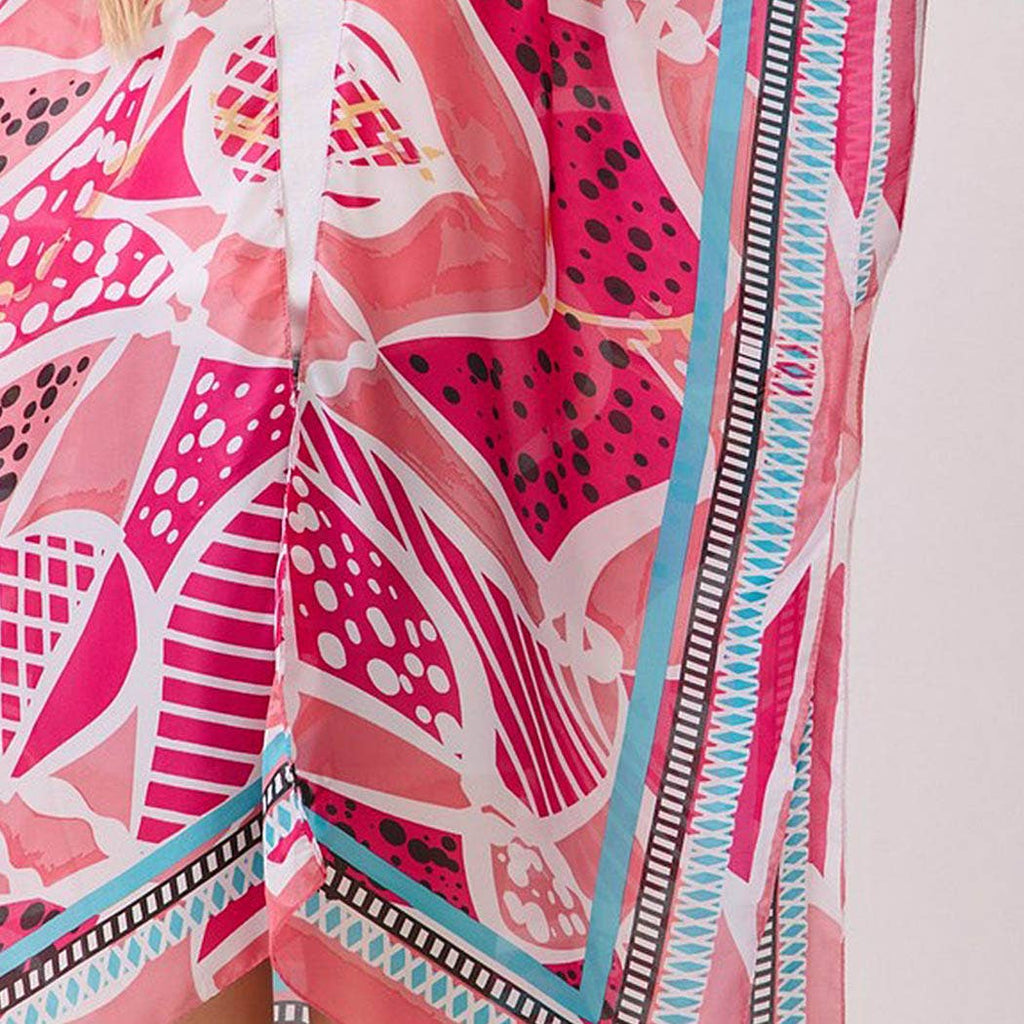 Abstract Botanical Print Silky Feel Kimono