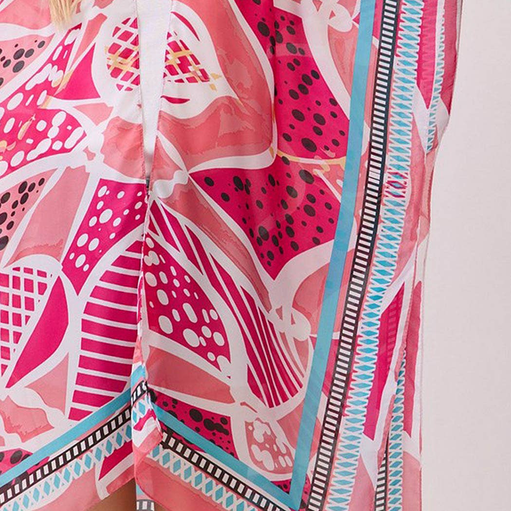 Abstract Botanical Print Silky Feel Kimono