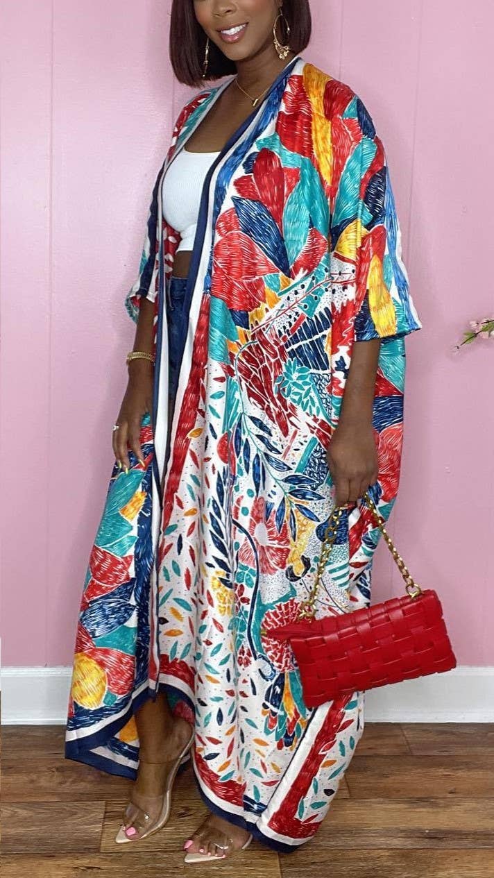 Ethnic Graphic Floral Printed Kimono