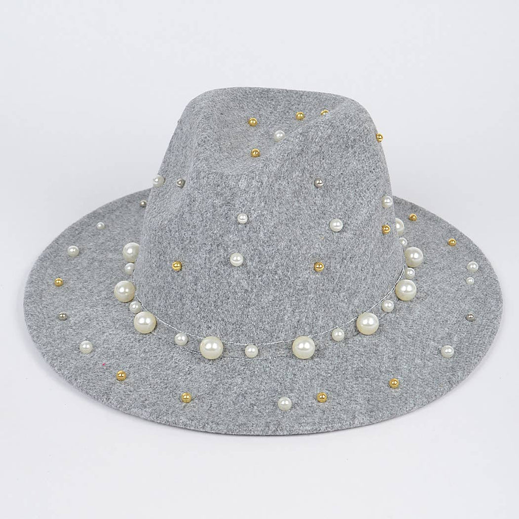 Fedora Hat W/pearls And Metal