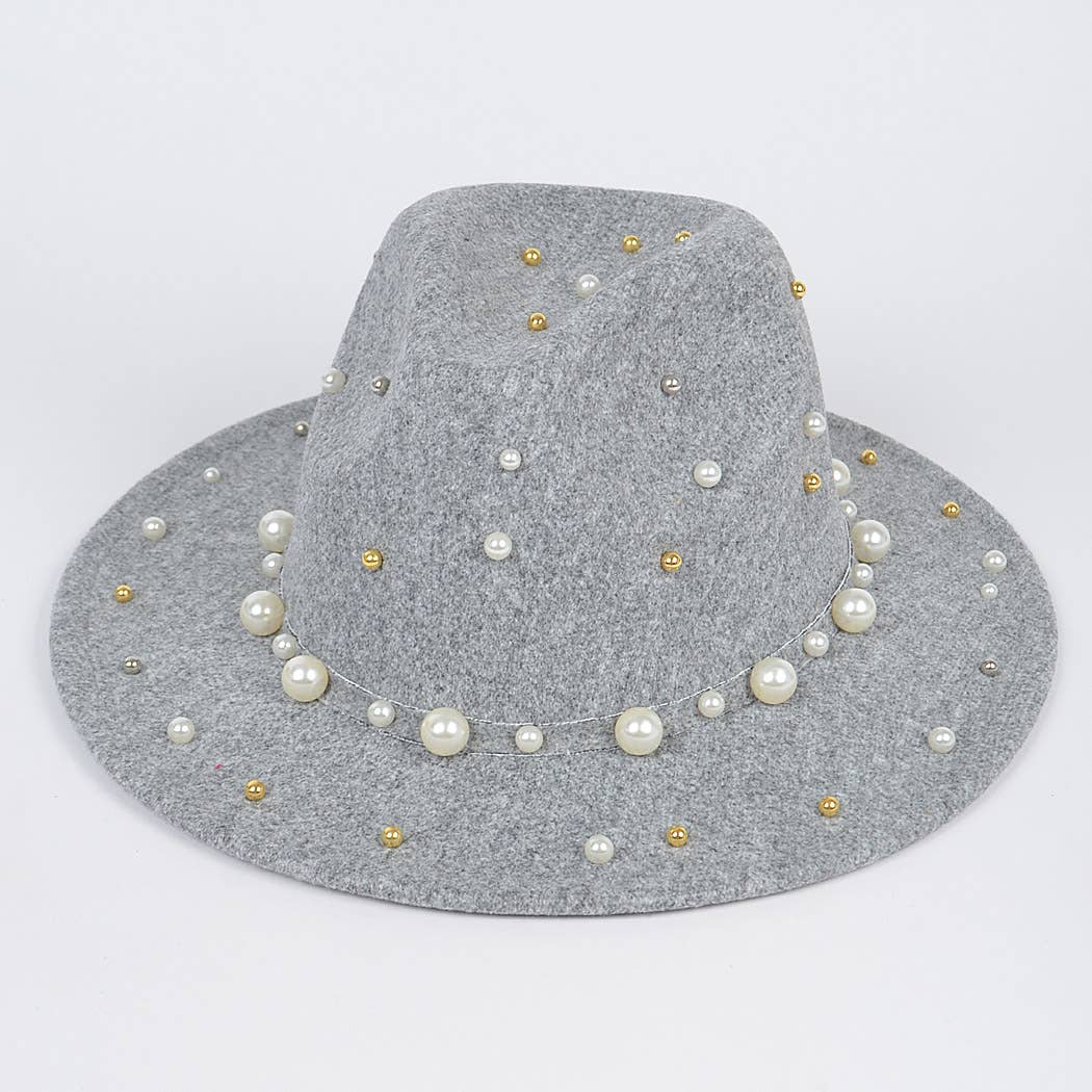 Fedora Hat W/pearls And Metal