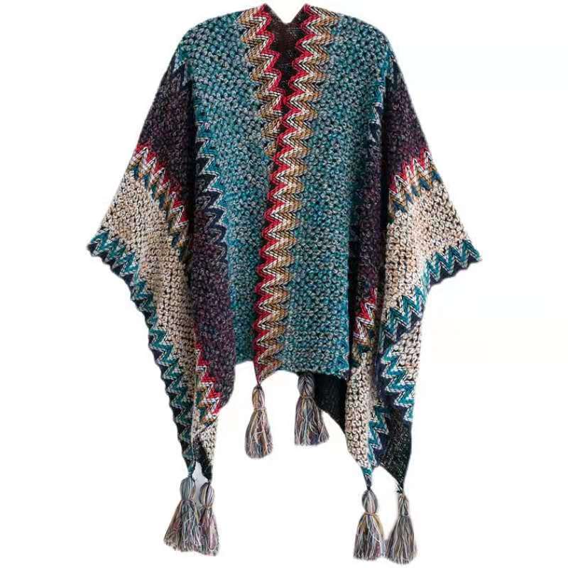 Western Colorful Crochet Patterned kimono shawl