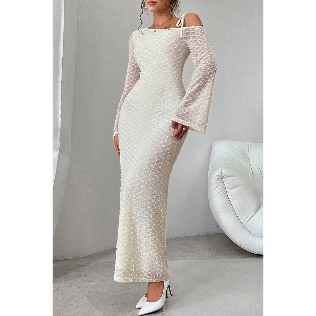 Solid Off Shoulder Bodycon Long Sleeve Dress