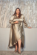 Olive Satin Wrap Gown