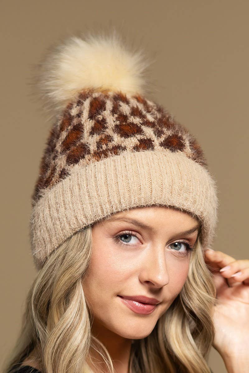 Leopard Pattern Eyelash Beanie