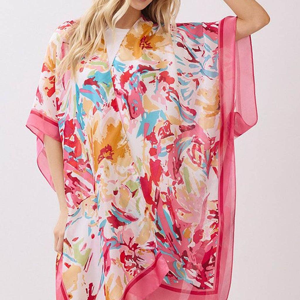 Abstract Floral Print Silky Feel Kimono