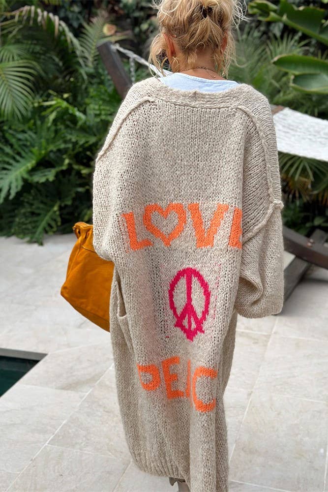 Love & Peace Exposed Seam Knit Sweater Long Cardigan