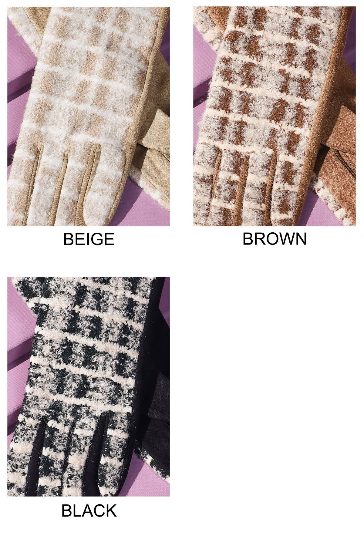 Fuzzy Check Plaid Smart Touch Gloves