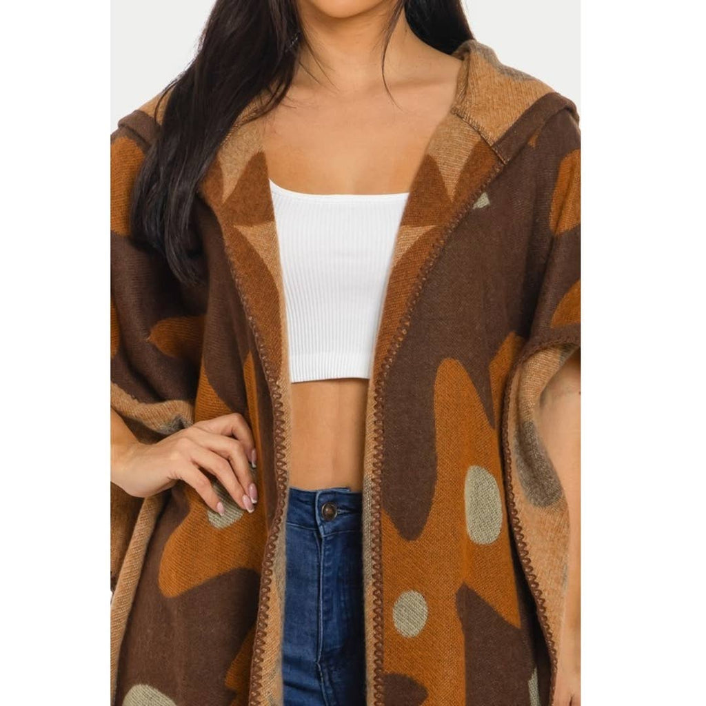 HOODED OPEN CARDIGAN PONCHO