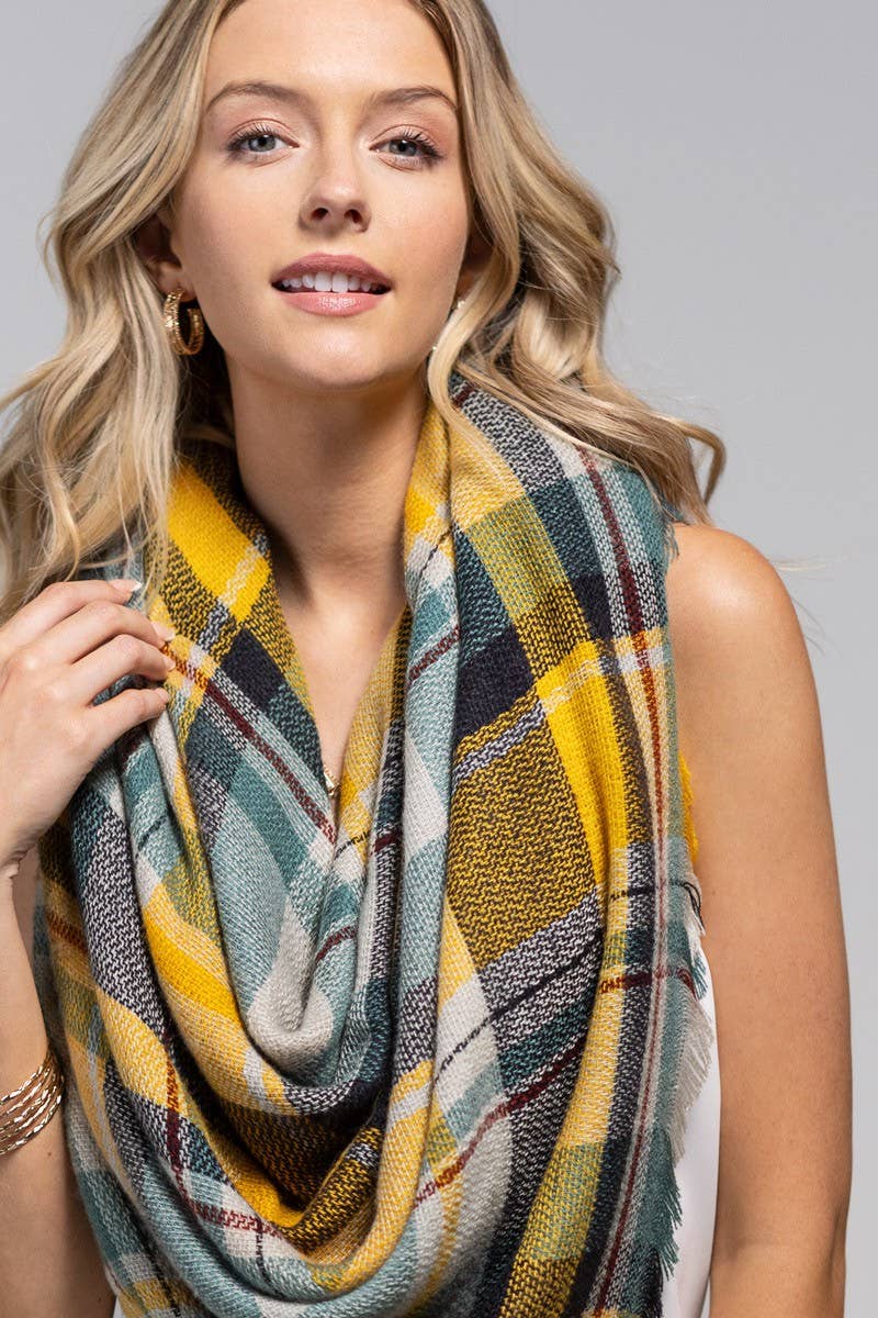 Multi Color Plaid Blanket Scarf