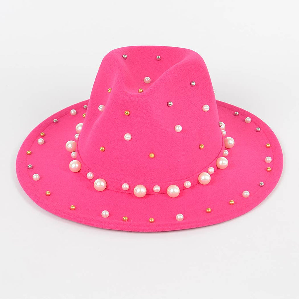 Fedora Hat W/pearls And Metal