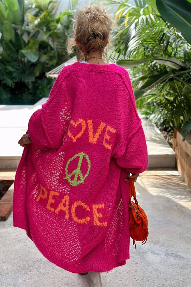 Love & Peace Exposed Seam Knit Sweater Long Cardigan