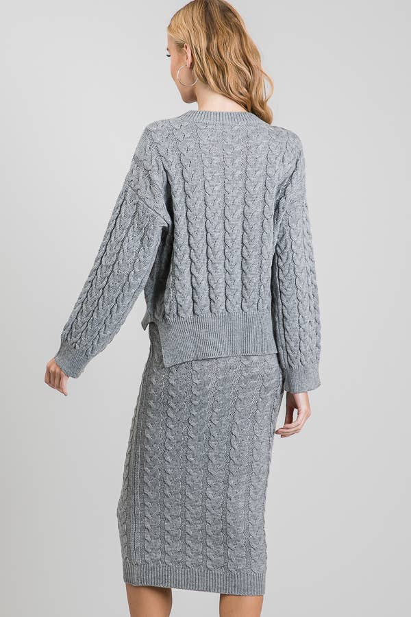 Chunky Cable Knit Sweater and Maxi Skirt Two Piece Set