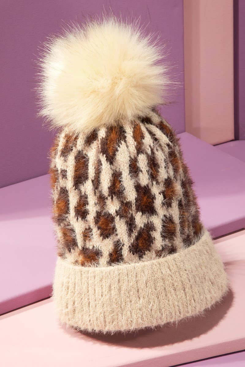 Leopard Pattern Eyelash Beanie