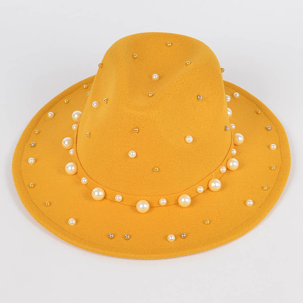 Fedora Hat W/pearls And Metal