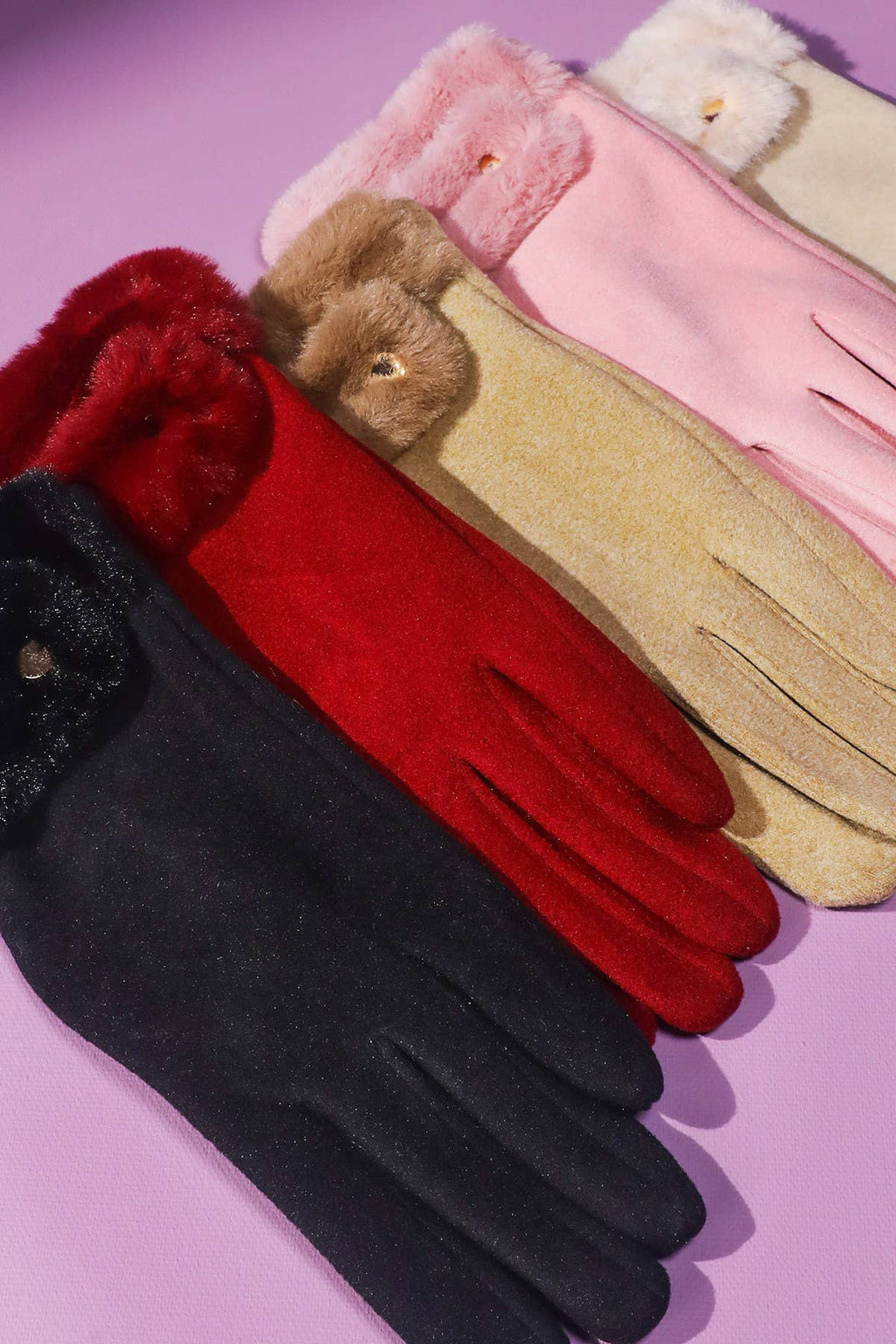 Double Faux Fur Cuff Smart Touch Gloves