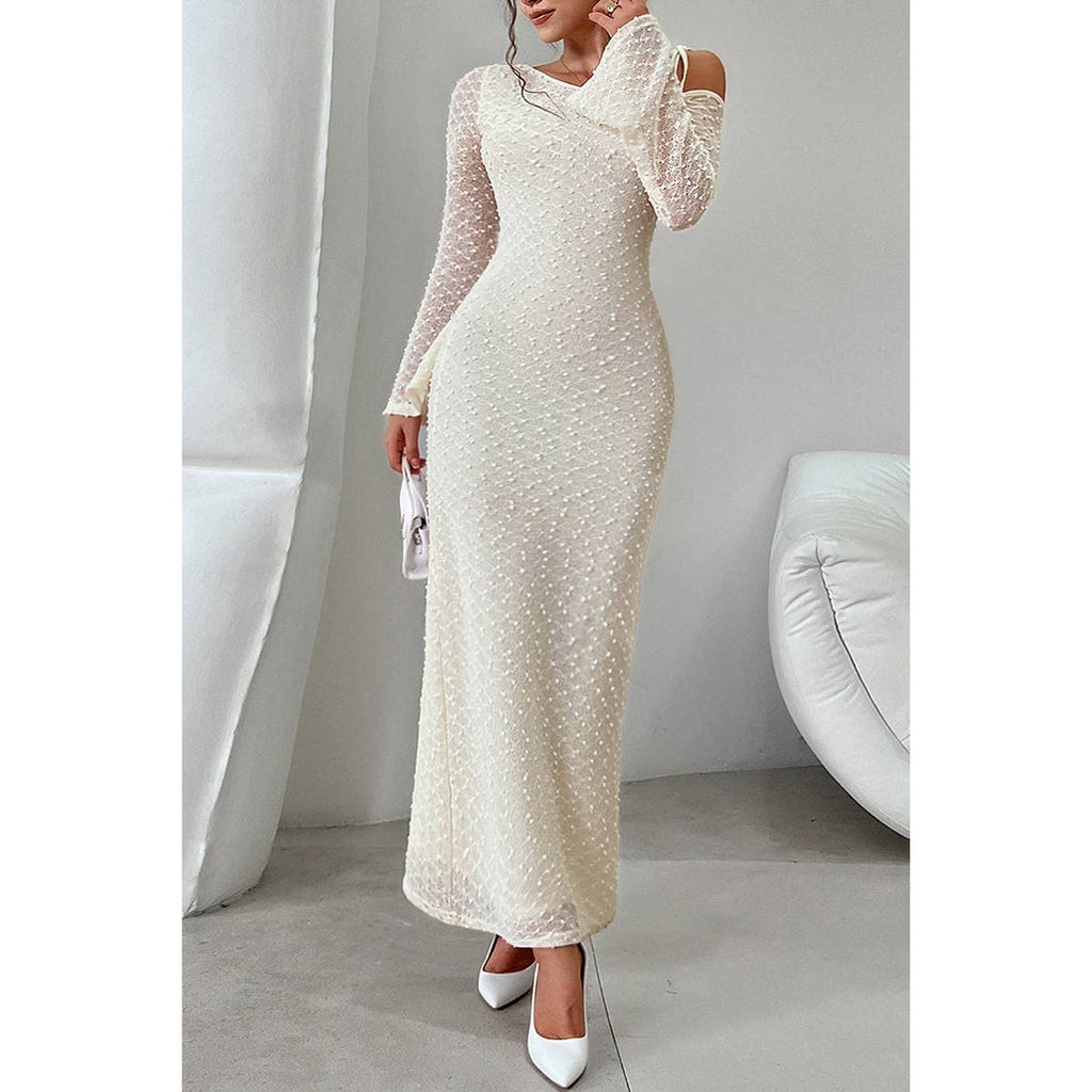 Solid Off Shoulder Bodycon Long Sleeve Dress