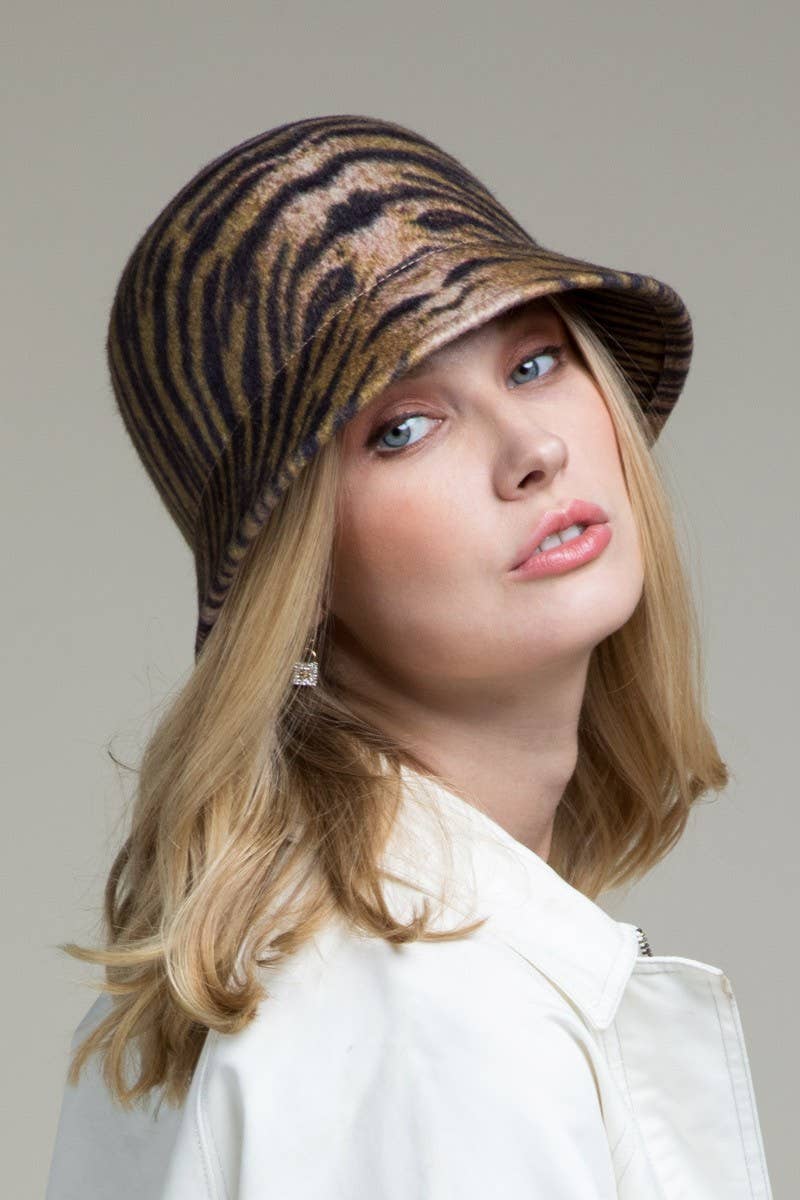 100 percent Wool Bell-shape Animal Print Hat