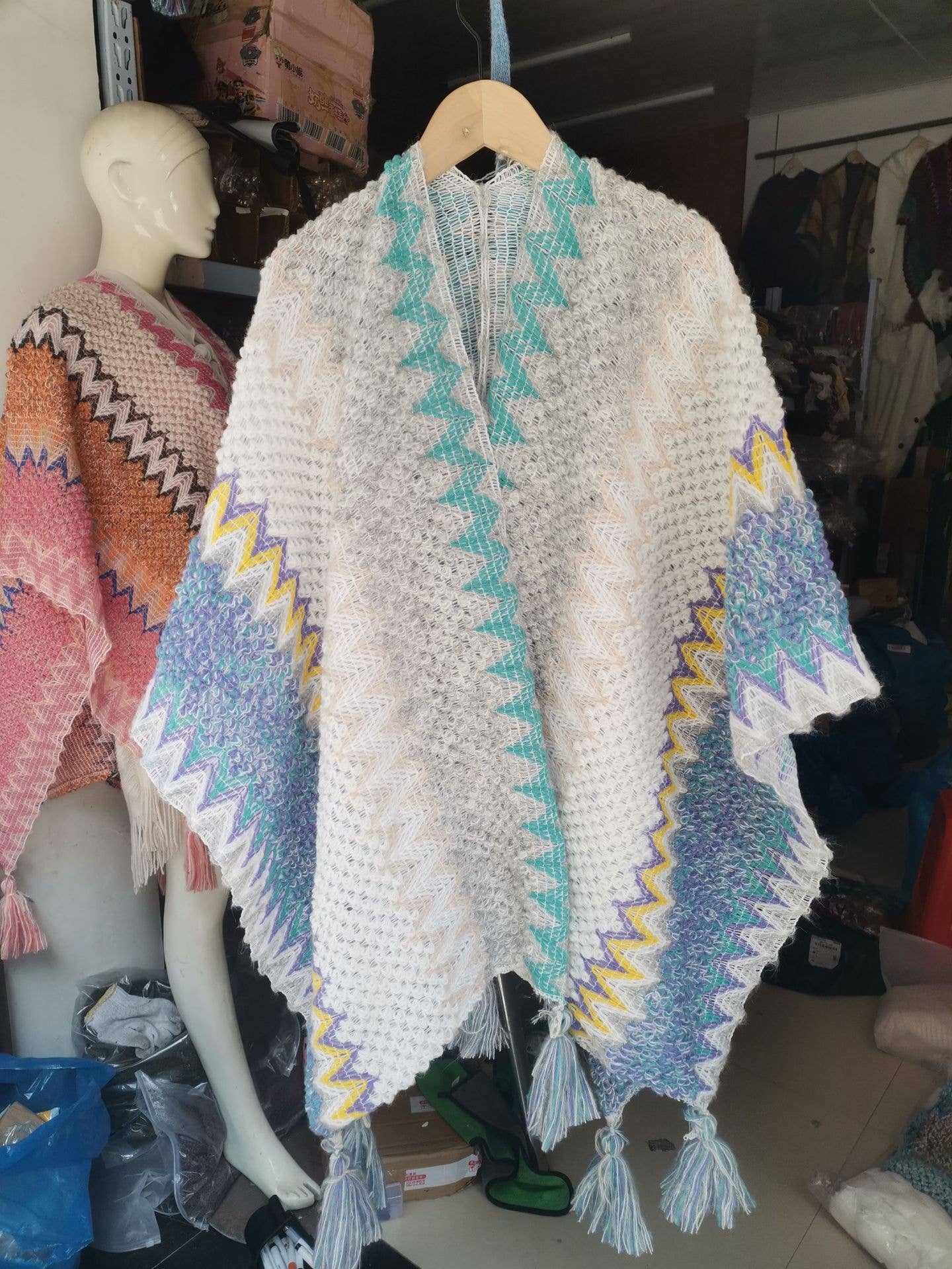 Western Colorful Crochet Patterned kimono shawl
