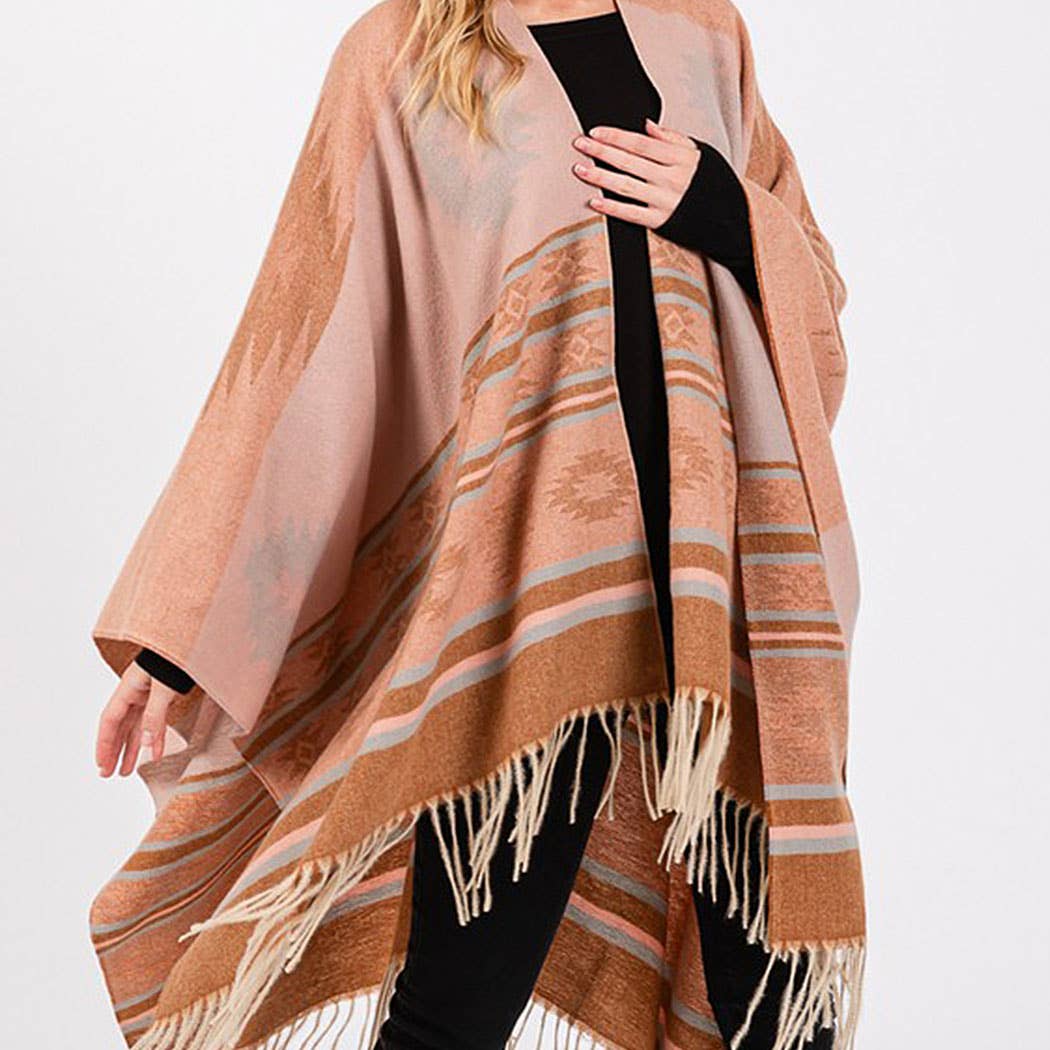 Aztec Pattern Fringe Ruana