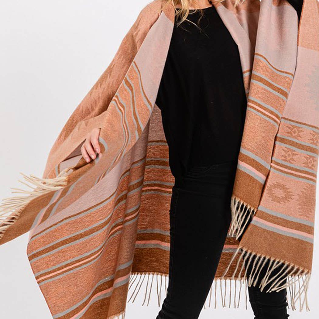Aztec Pattern Fringe Ruana