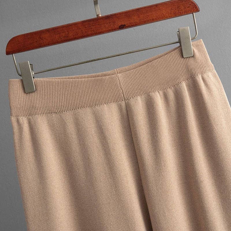 Knitted Colorblock Top Highwaist Wideleg Pants Set