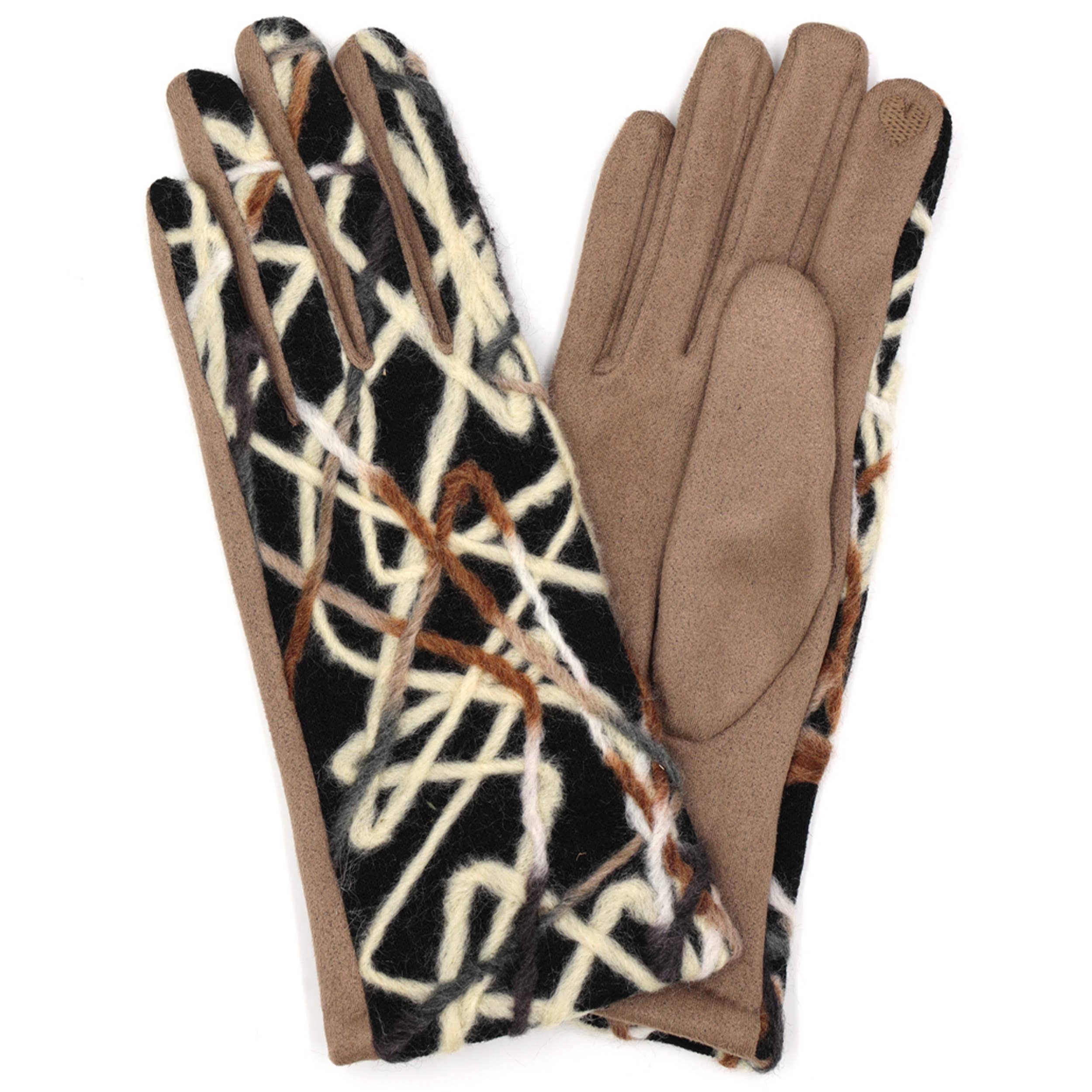 Abstract Multi Color Embroidered Smart Gloves
