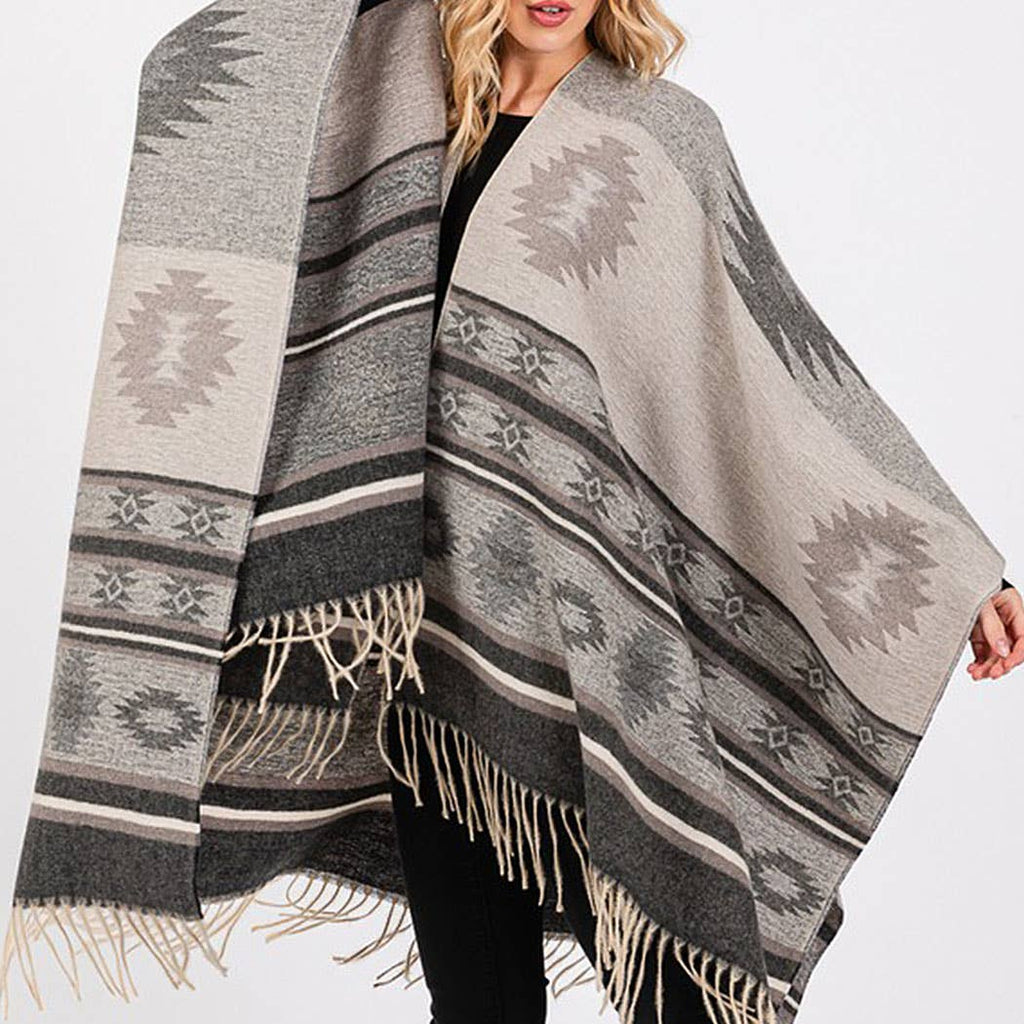 Aztec Pattern Fringe Ruana
