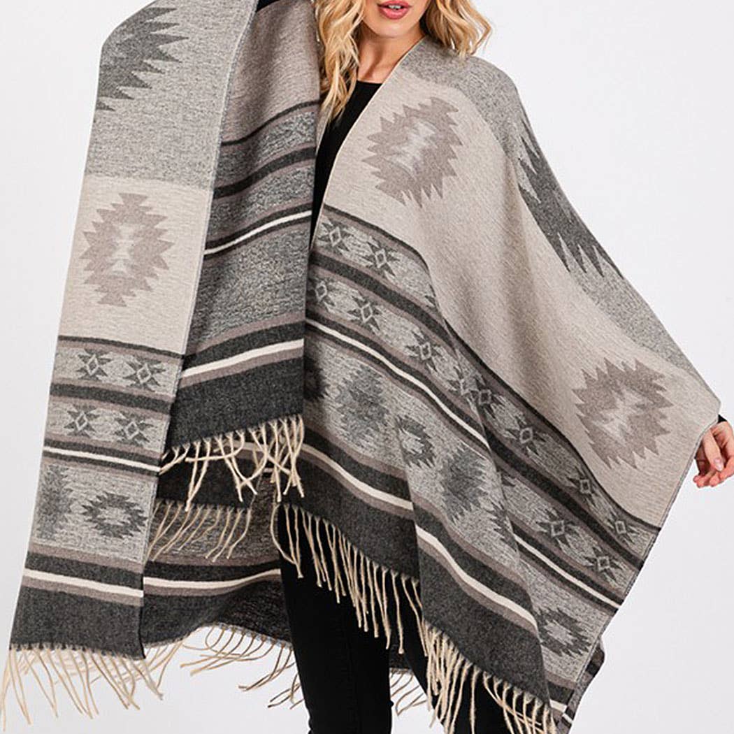 Aztec Pattern Fringe Ruana
