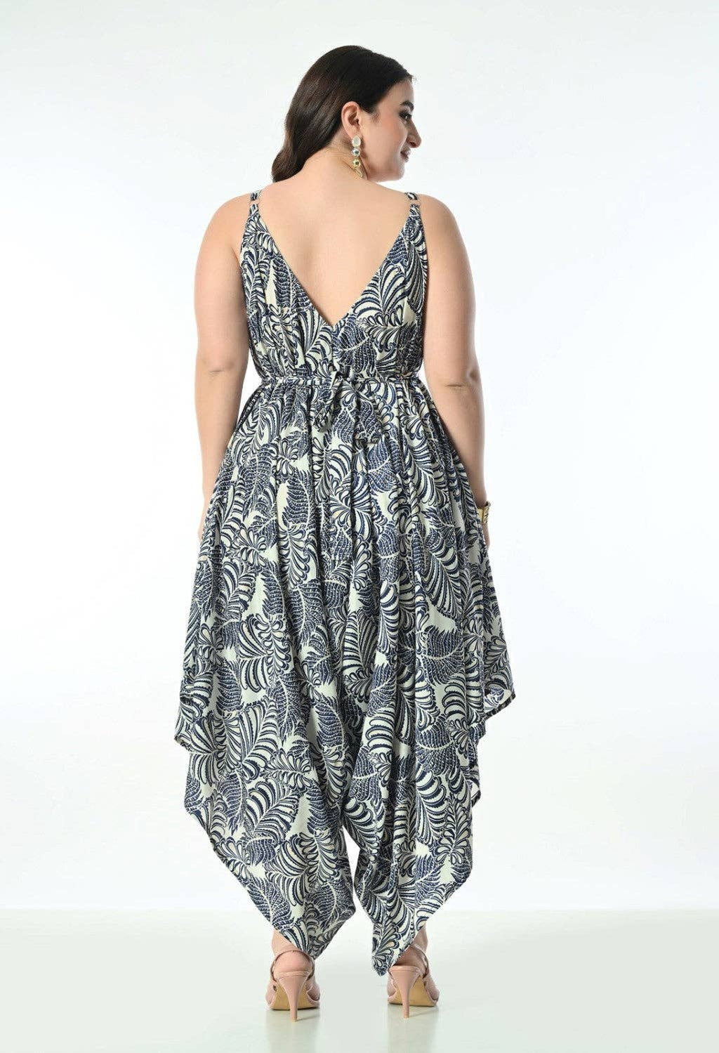 Women's Tropical Leaf Print Jumper – Asymmetrical Harem Jumpsuit Boho Style