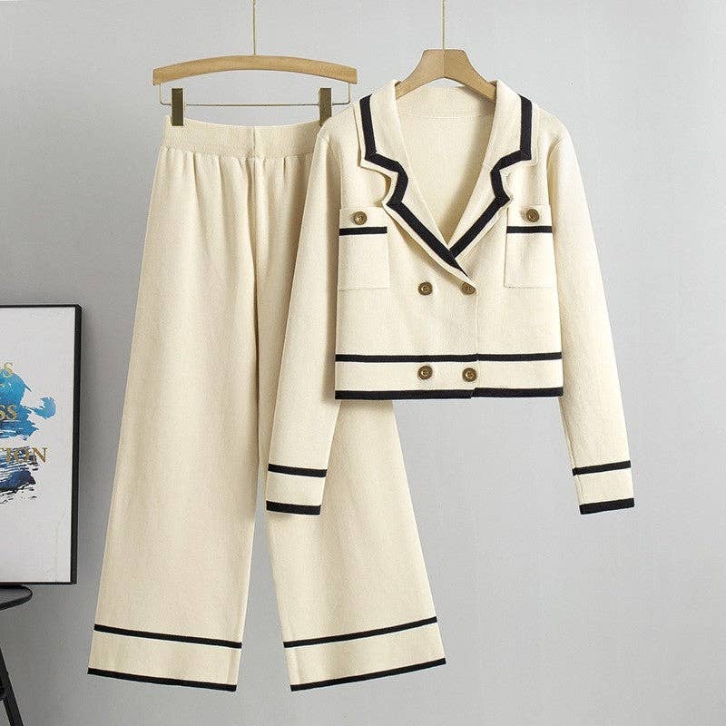 Knitted Wide Leg Pants And Cardigan Sweater Set