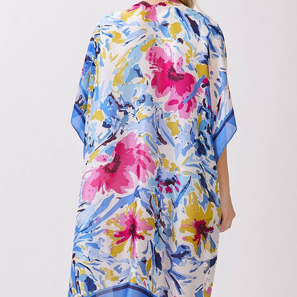 Abstract Floral Print Silky Feel Kimono