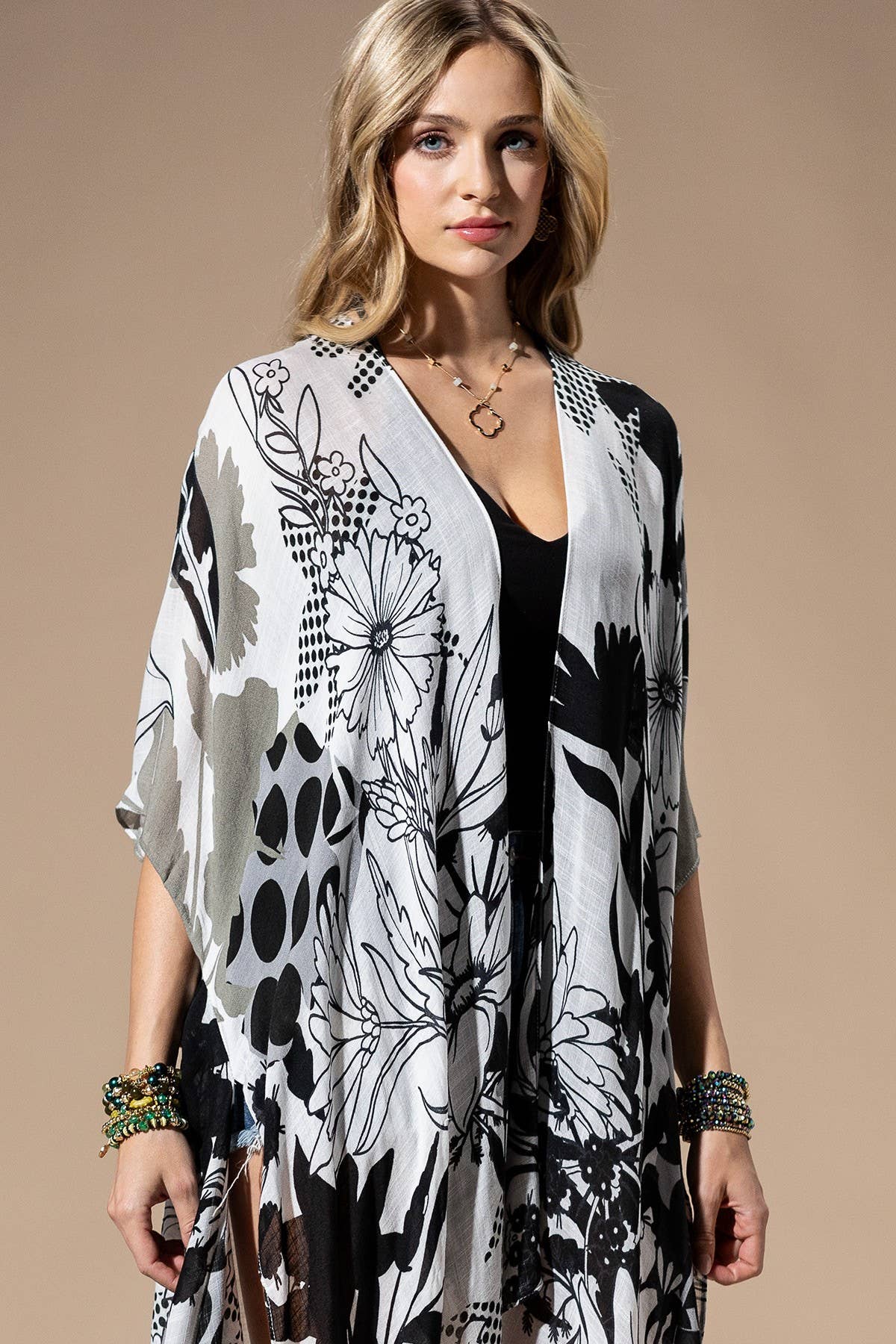 Monochrome Bloom Viscose Kimono