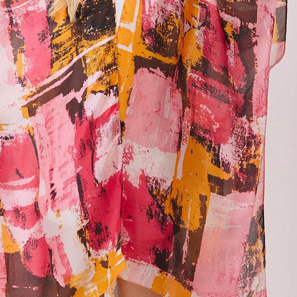 Abstract Modern Art-Inspired Print Silky Feel Kimono