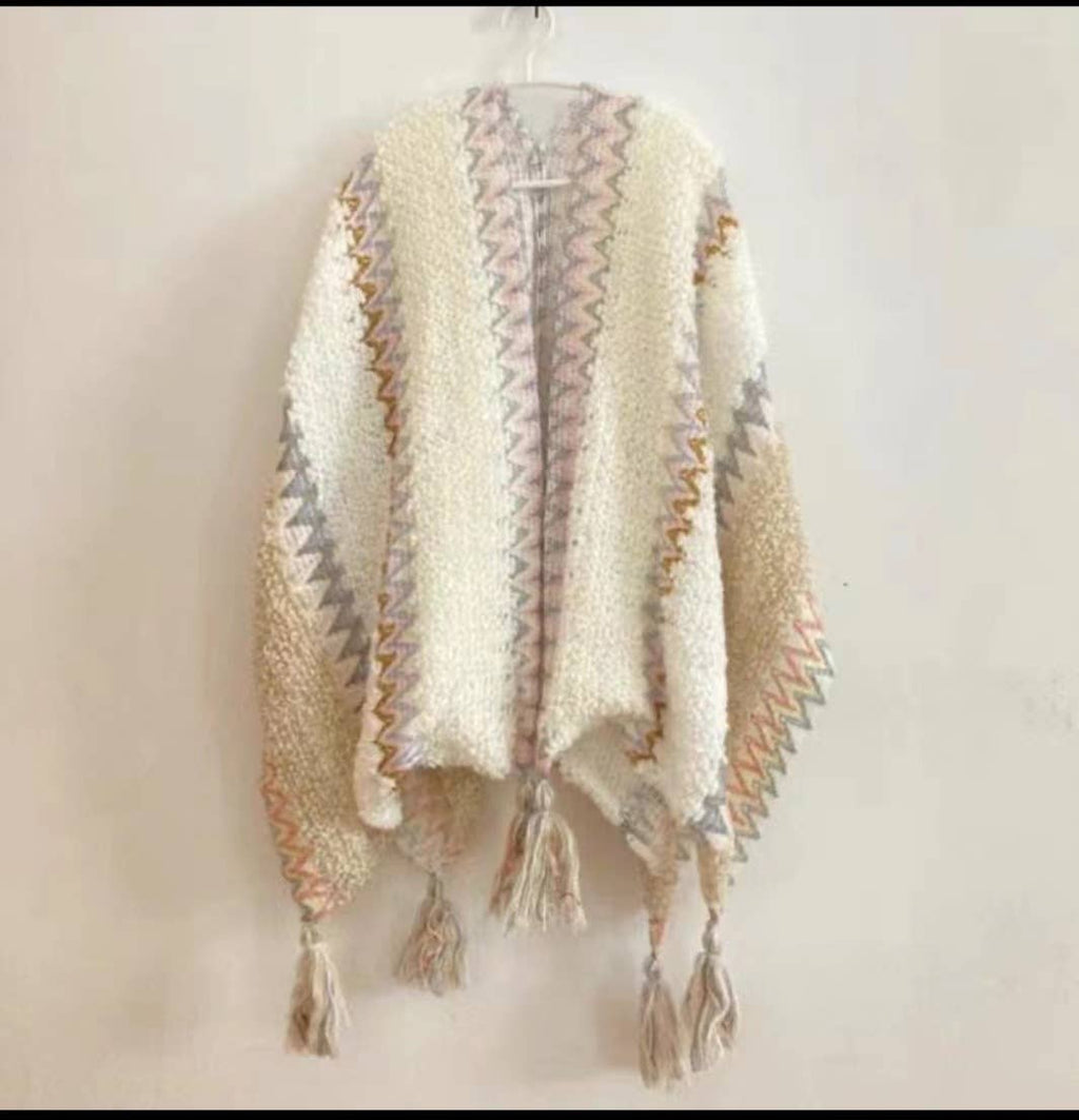 Western Colorful Crochet Patterned kimono shawl