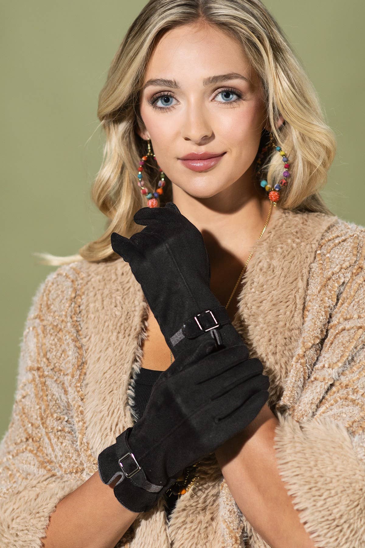 Faux Suede Band Smart Touch Gloves