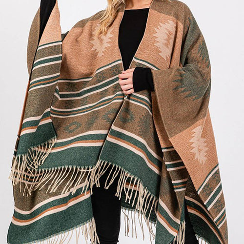 Aztec Pattern Fringe Ruana