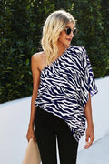 One Shoulder Animal Print Loose Fit Top