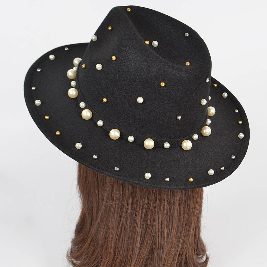 Fedora Hat W/pearls And Metal