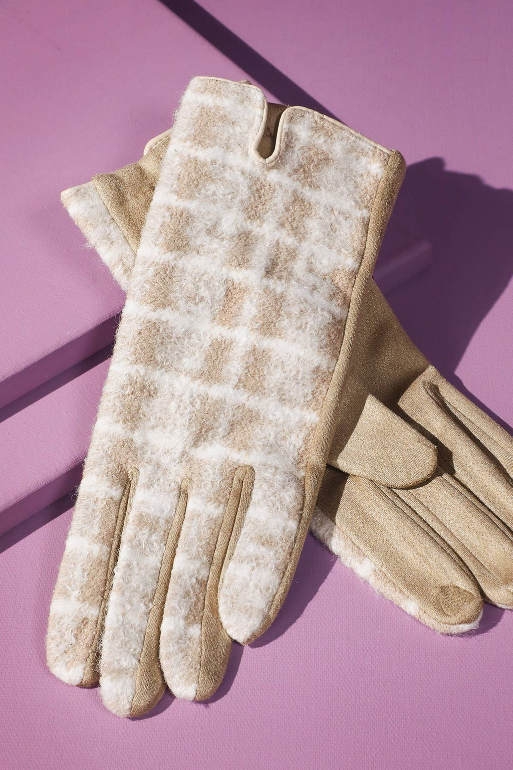 Fuzzy Check Plaid Smart Touch Gloves