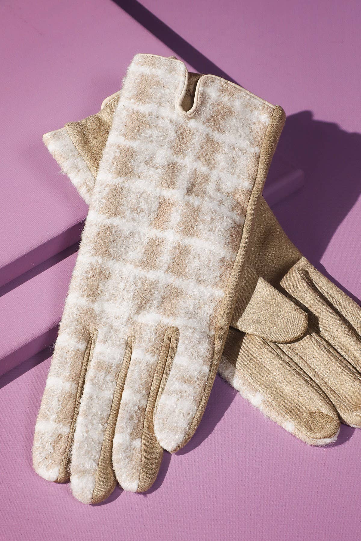 Fuzzy Check Plaid Smart Touch Gloves
