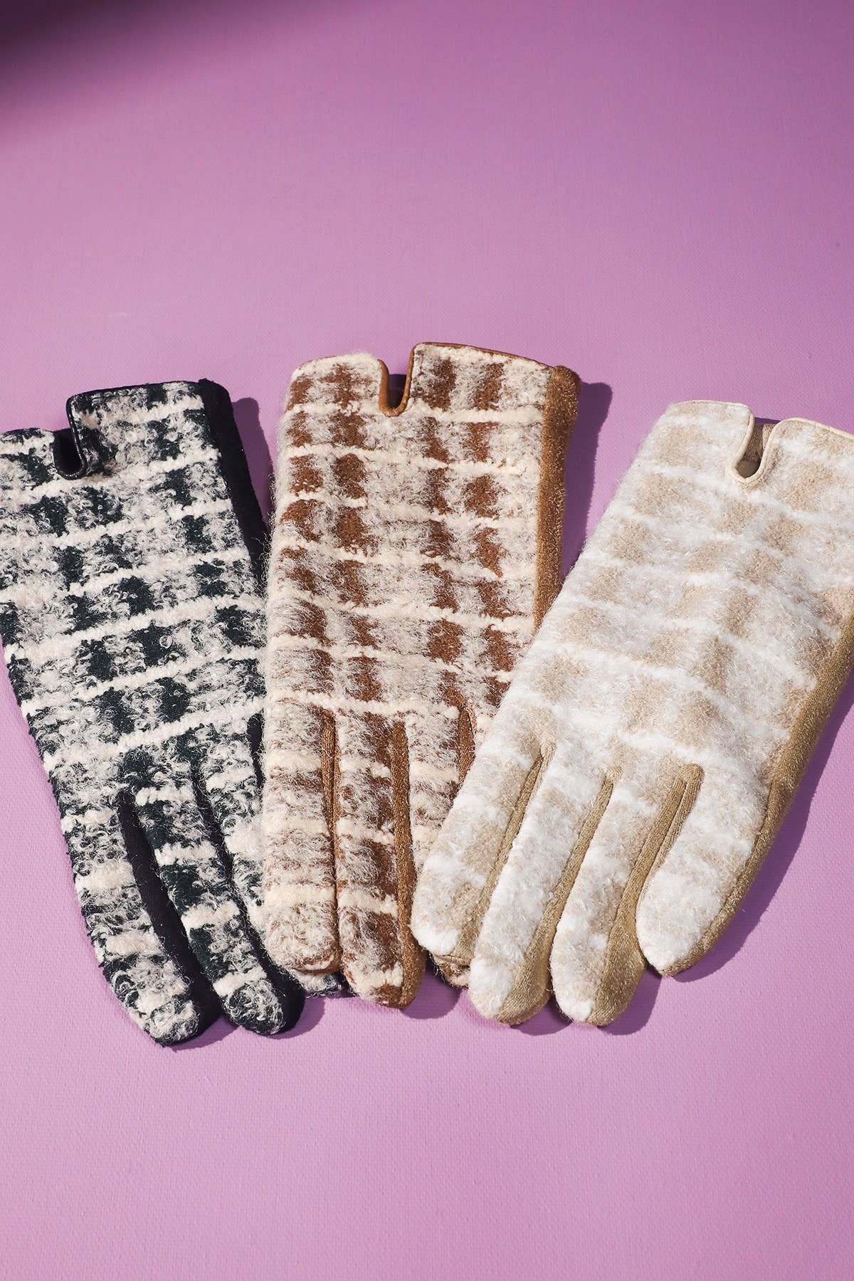 Fuzzy Check Plaid Smart Touch Gloves