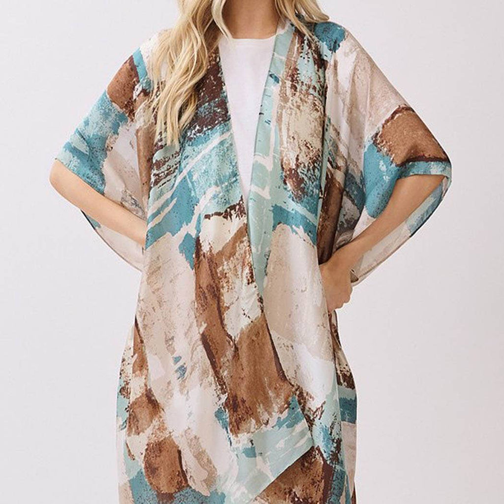 Abstract Modern Art-Inspired Print Silky Feel Kimono